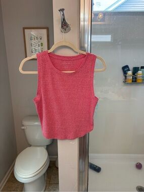 American Eagle Women's Large Pink Ribbed Crop Tank Top Sleeveless Stretch